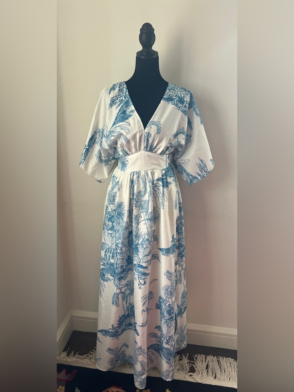 Baltic Born Pink Maxi Dress with Blue Tropical Print